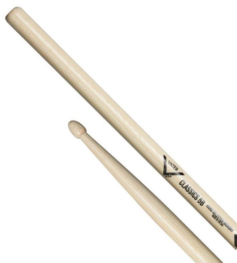 Baqueta Vater 5B Classics Limited VHC5BW em Hickory torneada a mão estilo Vintage Made in USA