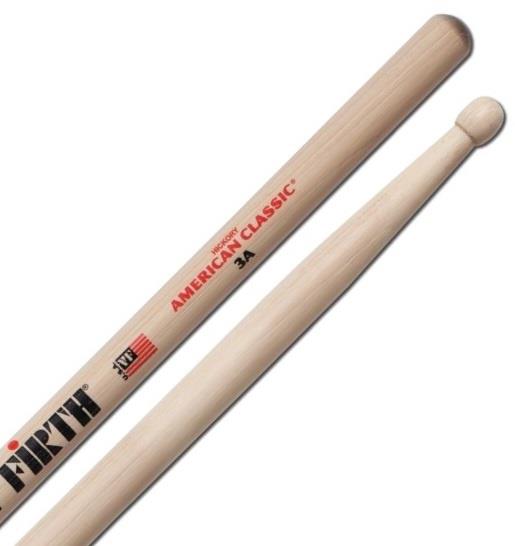 Baqueta Vic Firth American Classic Hickory 3A Padrão entre 5B e 5A pescoço curto + comprida (1266)