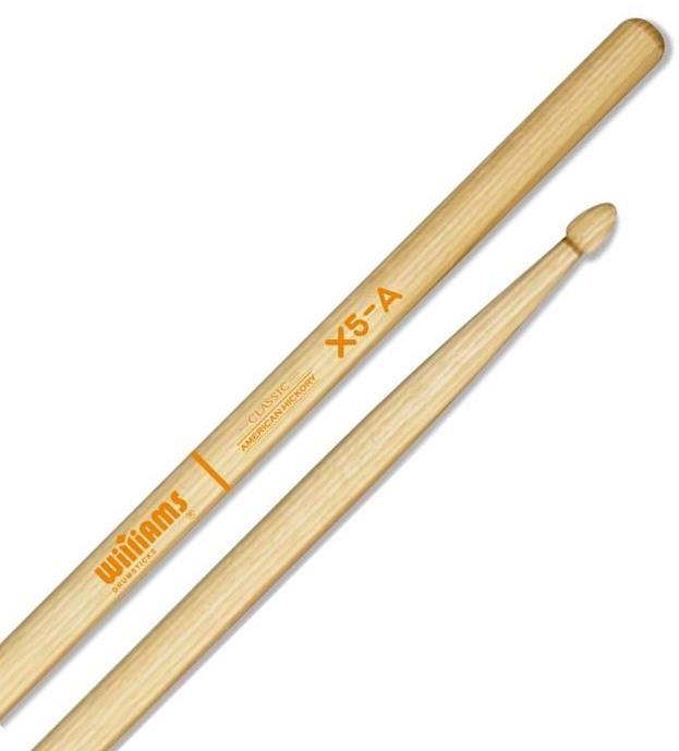 Baqueta Williams Classic American Hickory Padrão 5A mais comprida X5A DS-WCL-X5A Orange Logo