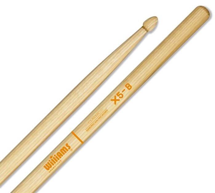 Baqueta Williams Classic American Hickory Padrão 5B mais comprida X5B DS-WCL-X5B Orange Logo