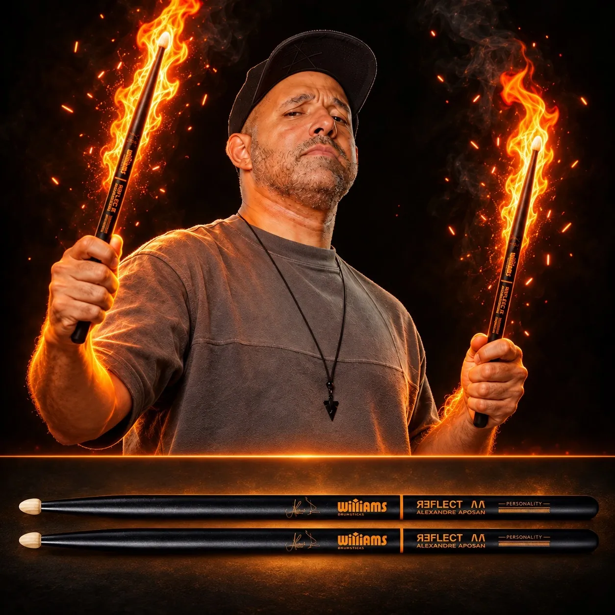 Baqueta Williams Signature Alexandre Aposan Padrão 5B/2B Comprida AA Reflect Black em Hickory antiderrapante