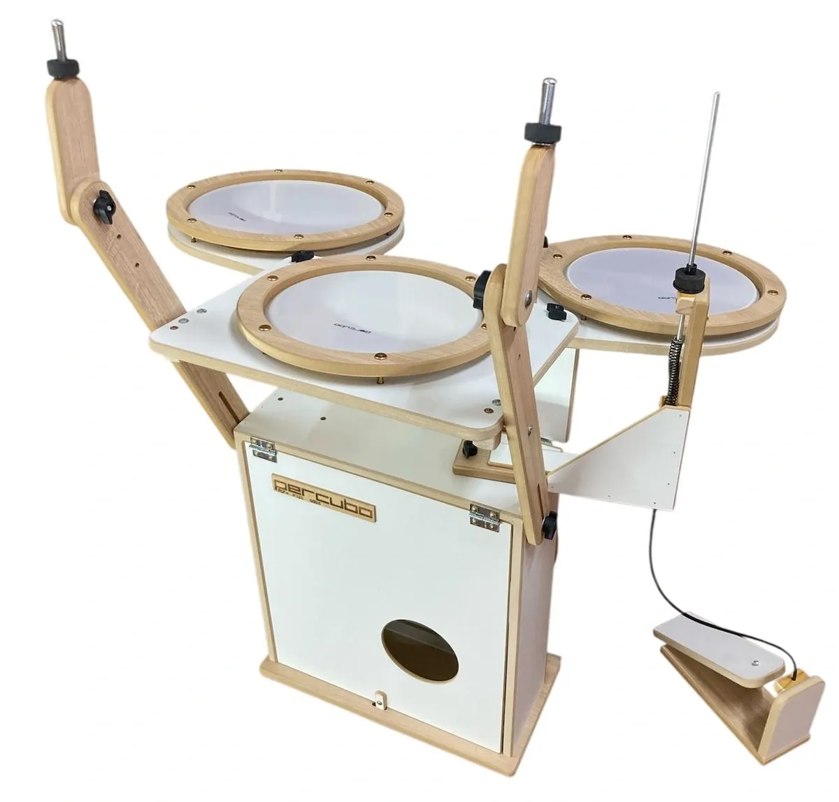 Bateria Compacta Percubo Fast Pop Paint White compacta com estantes e máquina de chimbal embutida