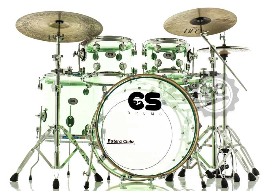 Bateria CS Drums Acrylic Olive Green 22",10",12",16" com Caixa 14x5.5 e Ferragens duplas com banco