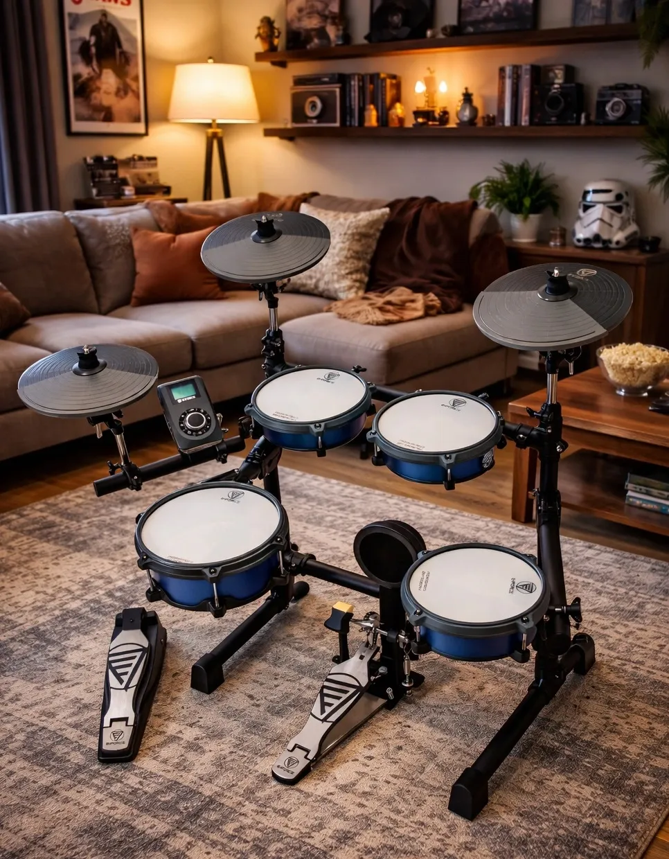 Bateria Eletrônica E-Force Odery EF2-V2 Blue Chameleon com casco de madeira, peles Mesh e Módulo F10