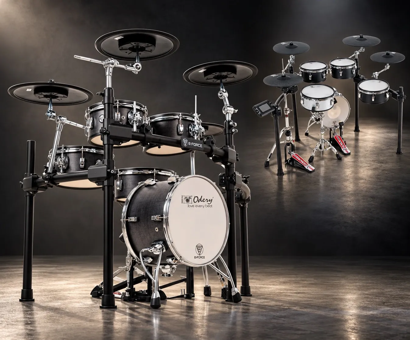 Bateria Eletrônica E-Force Odery EF5-V2 Black com tambores acústicos e módulo touch F50
