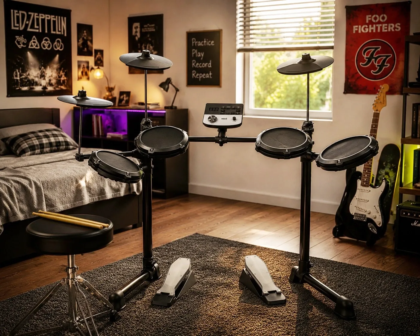 Bateria Eletrônica MXT MD200C Pads Mesh com Módulo 165 sons, 15 kits, conexão USB Midi