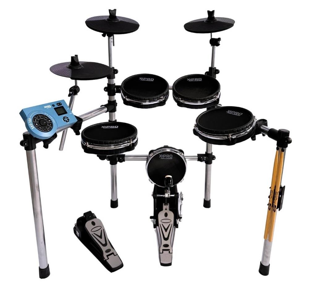 Bateria Eletrônica X-Pro C. Ibañez ED444 pad bumbo mesh, rack cromado, pads Dual Zone, pratos choke
