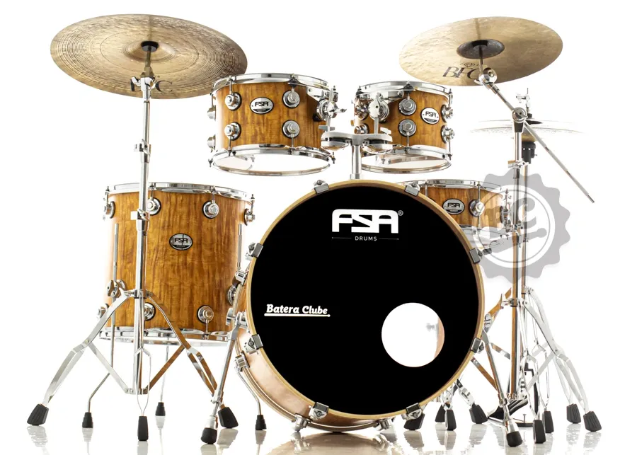 Bateria FSA Standard Mahogany Grain Wood 22",10",12",16" com ferragens, banco e peles Remo UC