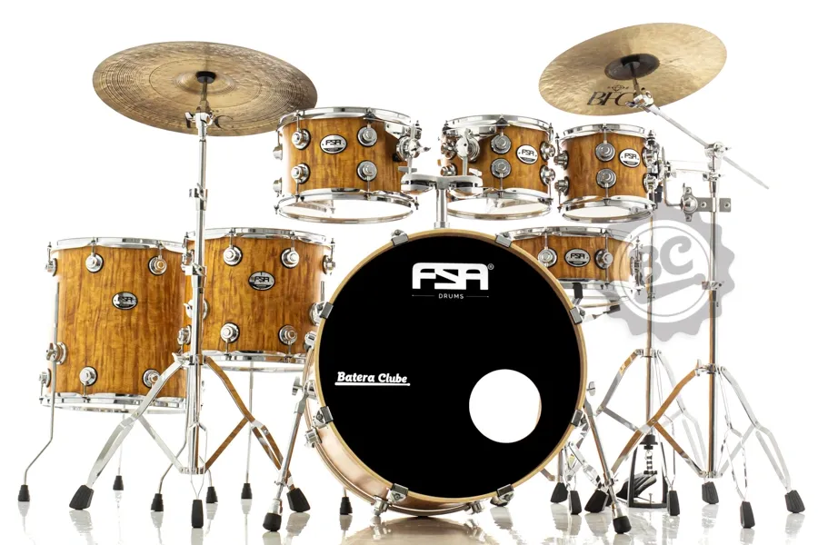 Bateria FSA Standard Mahogany Grain Wood 22",8",10",12",14",16" com ferragens, banco e peles Remo UC