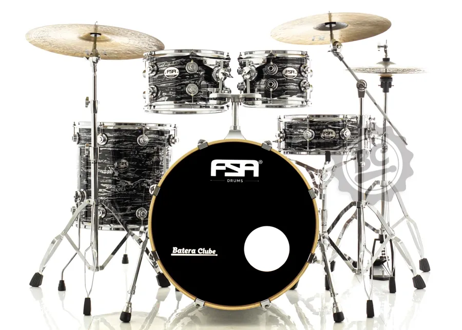 Bateria FSA Standard Mahogany Strata Black 22",10",12",16" com ferragens, banco e peles Remo UC