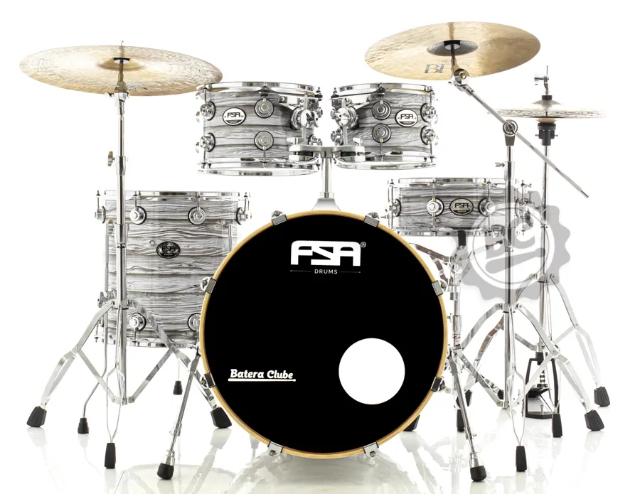 Bateria FSA Standard Mahogany White Gloss 22",10",12",16" com ferragens, banco e peles Remo UC