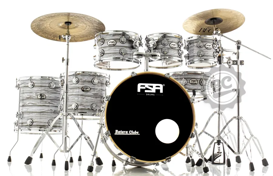 Bateria FSA Standard Mahogany White Gloss 22",8",10",12",14",16" com ferragens, banco e peles Remo UC