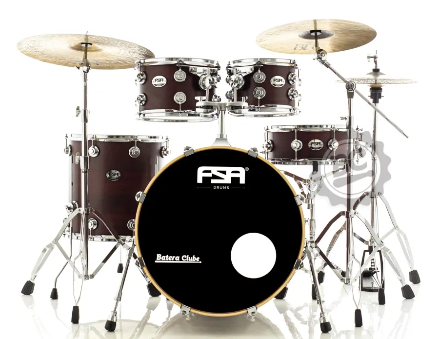 Bateria FSA Standard Mahogany Wine Wood 22",10",12",16" com ferragens, banco e peles Remo UC