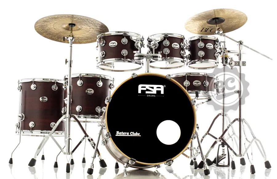 Bateria FSA Standard Mahogany Wine Wood 22",8",10",12",14",16" com ferragens, banco e peles Remo UC