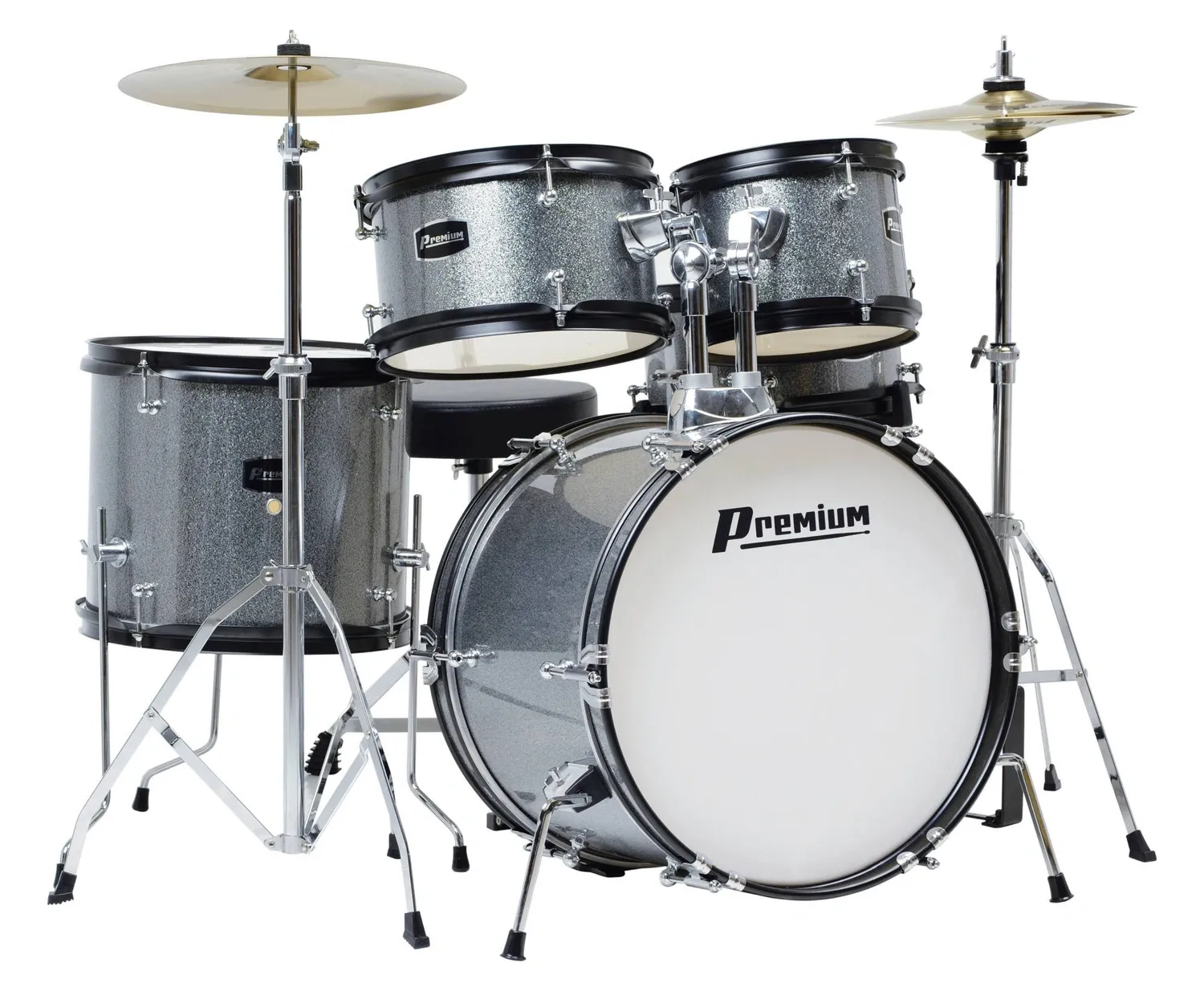 Bateria Infantil Premium Prata DX45JSL Completa com pratos, ferragens e padrão semiprofissional