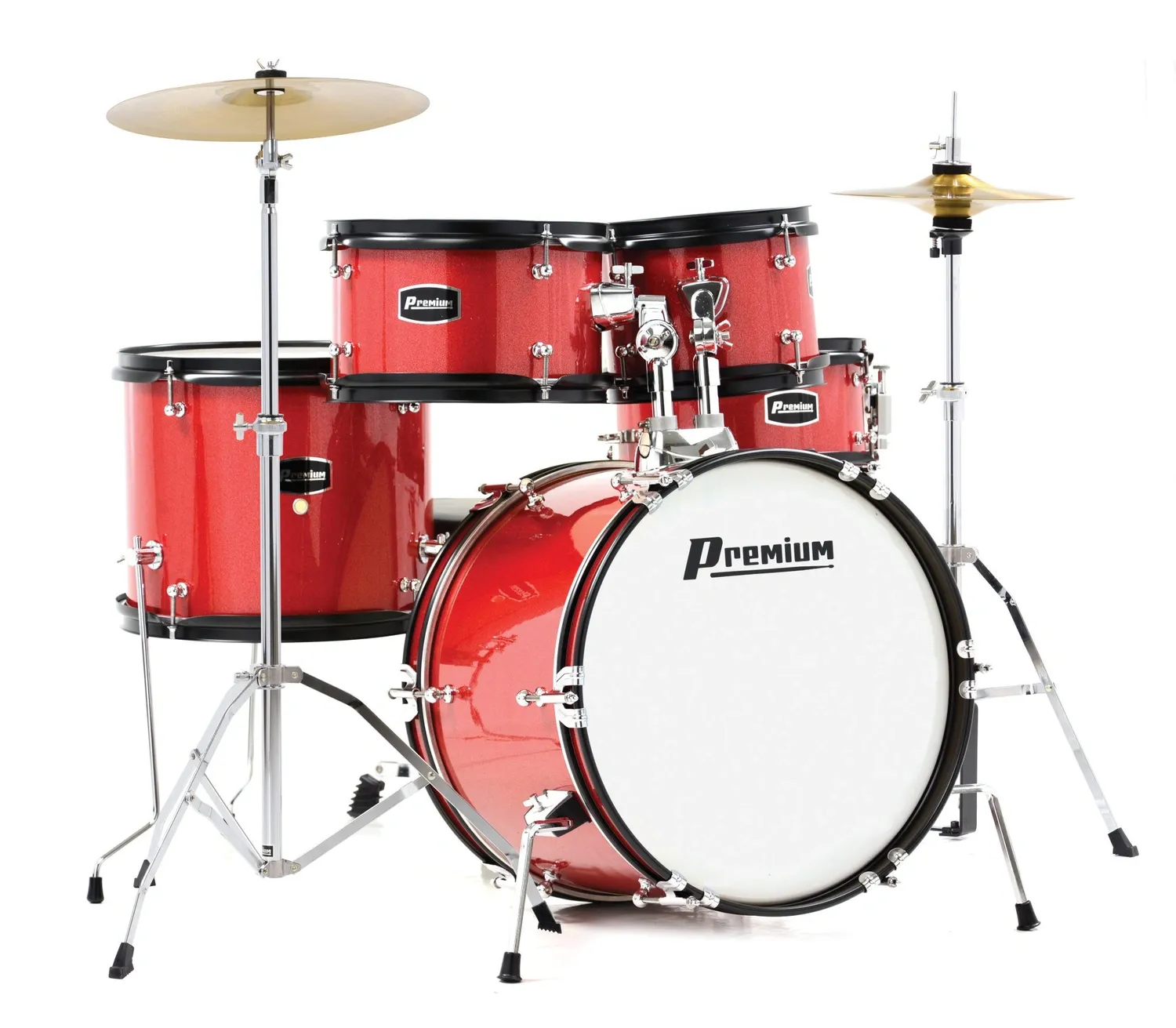Bateria Infantil Premium Vermelha DX45JRD Completa com pratos, ferragens e padrão semiprofissional