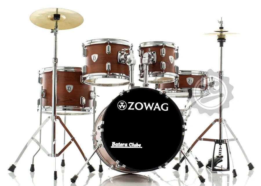 Bateria Infantil Zowag Z1 Dark Wood DKW completa com pratos, ferragens e padrão semiprofissional