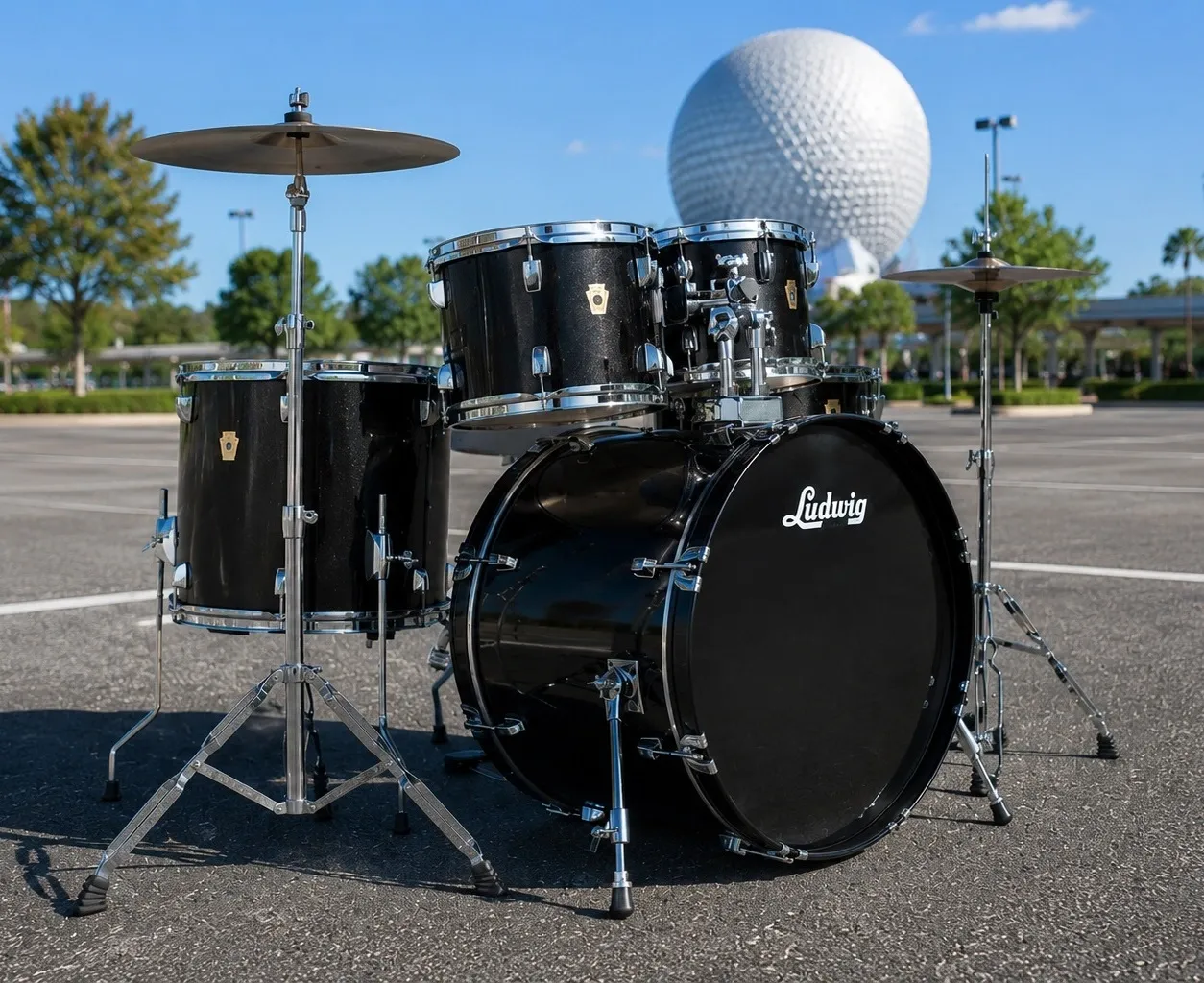 Bateria Ludwig Accent Keystone Moon Dust 22",10",12",16", caixa e kit de ferragens com banco