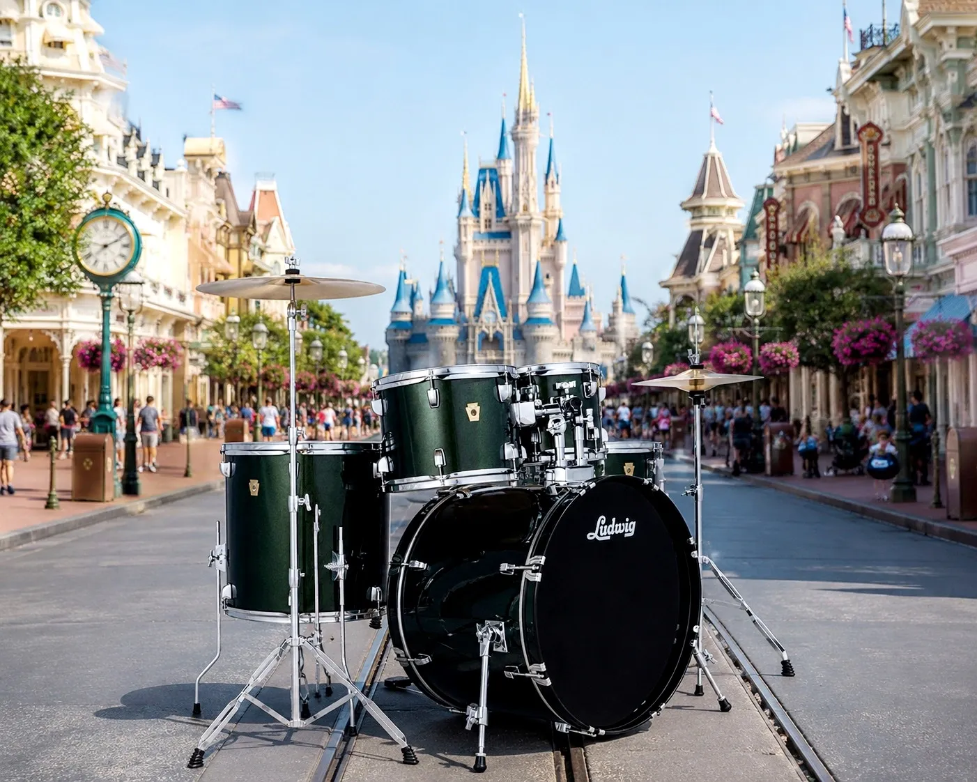 Bateria Ludwig Accent Keystone Jade Dust 22",10",12",16", caixa e kit de ferragens com banco