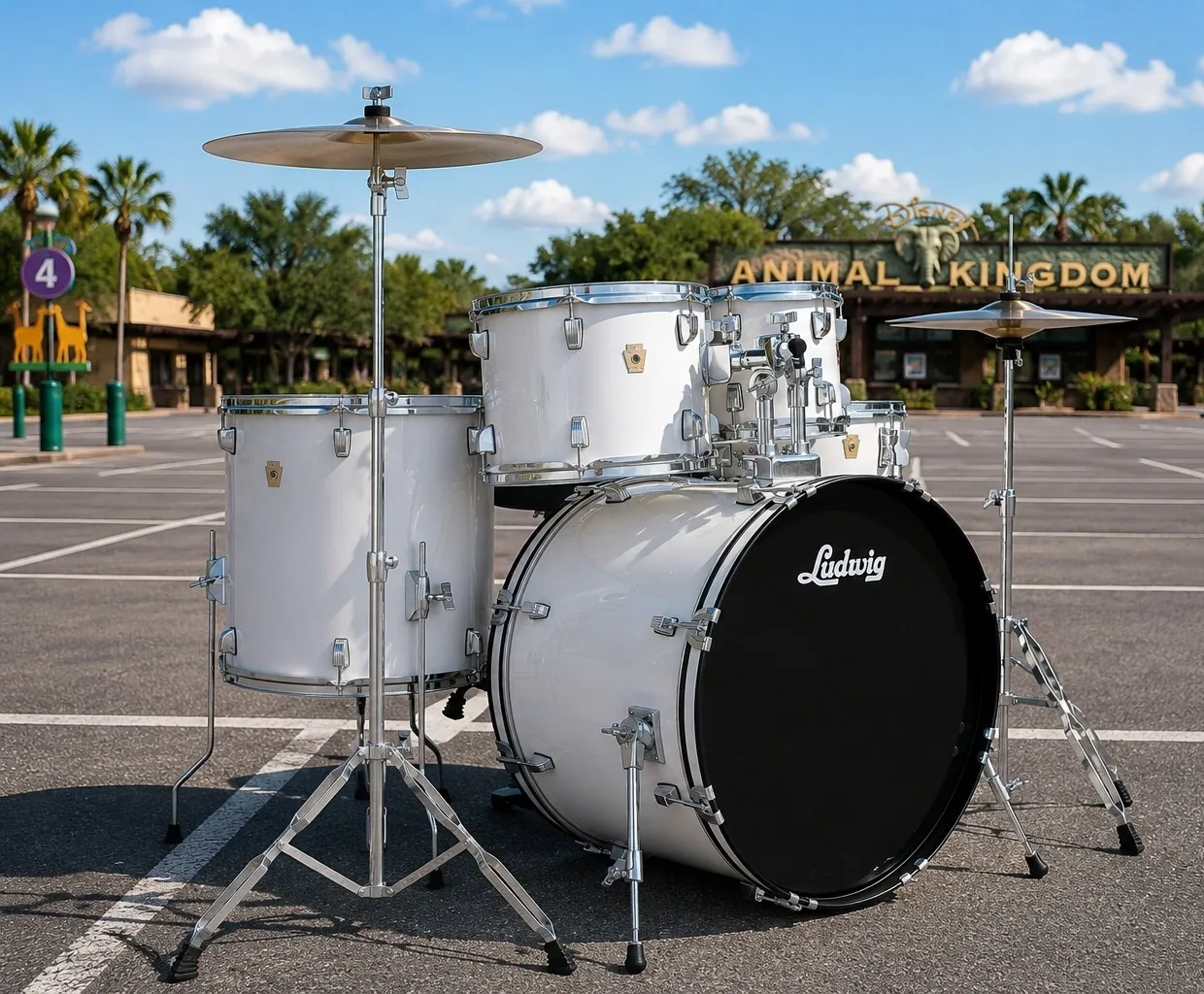 Bateria Ludwig Accent Keystone Snow Dust 22",10",12",16", caixa e kit de ferragens com banco