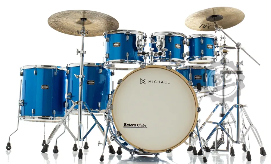 Bateria Michael Journey Sparkling Blue SBL Maple Birch 22",8",10",12",14",16" e Kit de Ferragens