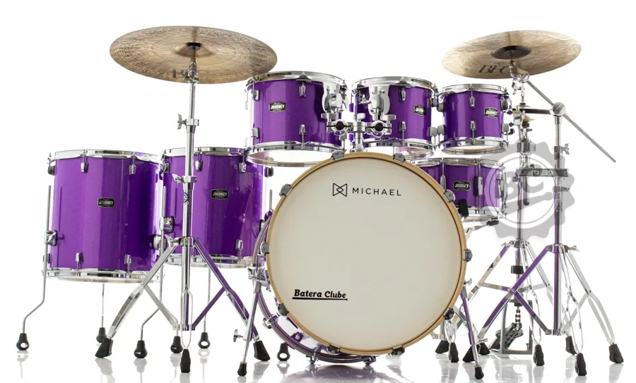 Bateria Michael Journey Sparkling Purple SPU Maple Birch 22",8",10",12",14",16" e Kit de Ferragens