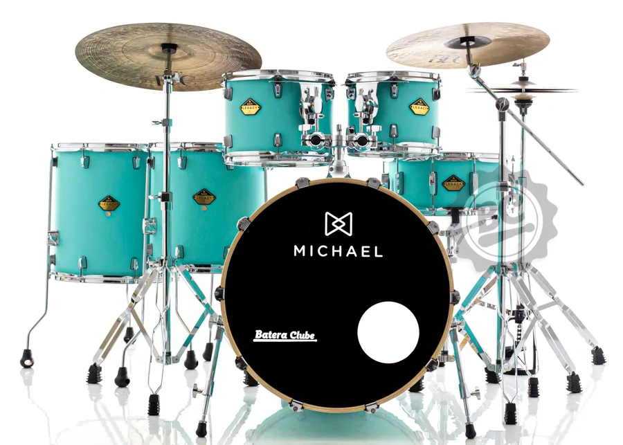Bateria Michael Legacy Birch Vintage Green VGR 20",10",12",14",16" Ferragens duplas e 2 estantes