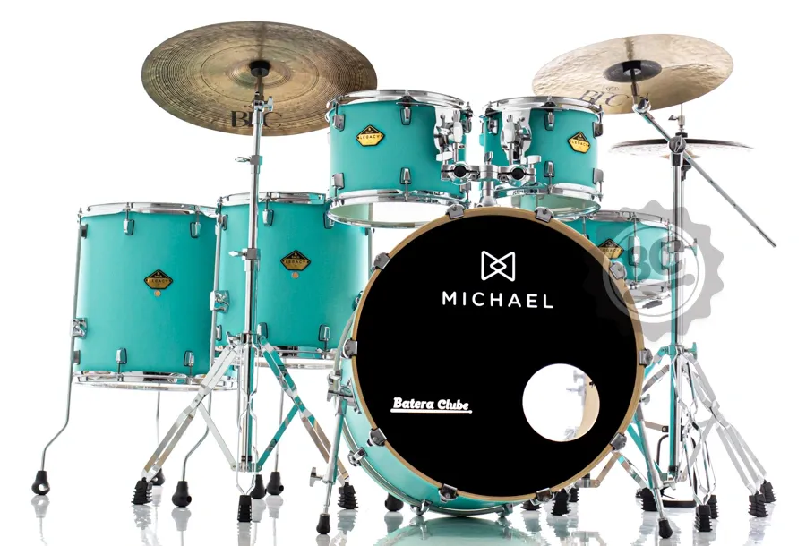 Bateria Michael Legacy Birch Vintage Green VGR 22",10",12",14",16" Ferragens duplas e 2 estantes