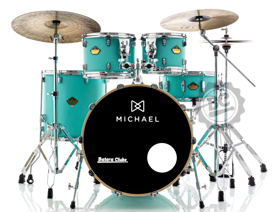 Bateria Michael Legacy Birch Vintage Green VGR 22",10",12",16" Ferragens duplas e 2 estantes