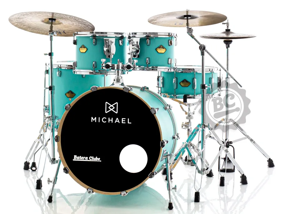 Bateria Michael Legacy Birch Vintage Green VGR 20",10",12",14" Ferragens duplas e 2 estantes