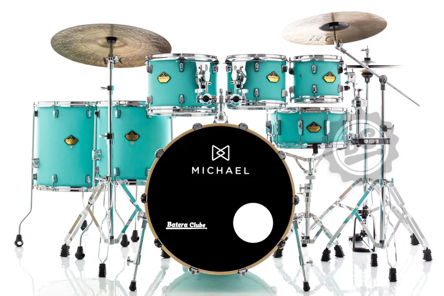 Bateria Michael Legacy Birch Vintage Green VGR 20",8",10",12",14",16" Ferragens duplas e 2 estantes