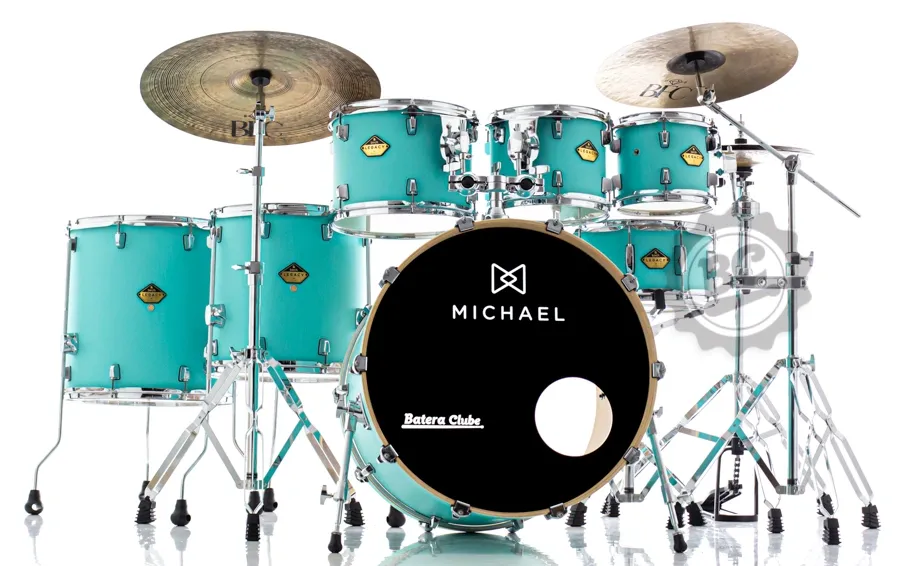 Bateria Michael Legacy Birch Vintage Green VGR 22",8",10",12",14",16" Ferragens duplas e 2 estantes