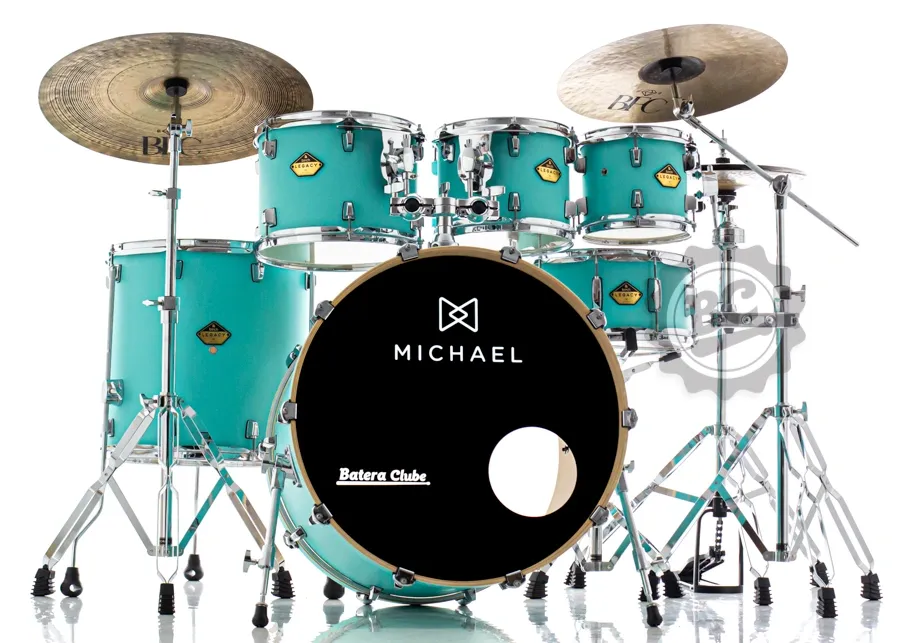Bateria Michael Legacy Birch Vintage Green VGR 22",8",10",12",16" Ferragens duplas e 2 estantes