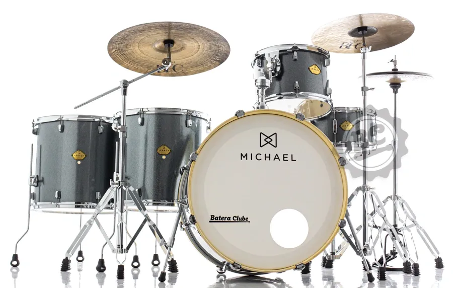 Bateria Michael Legacy Rock Sparkle Marine SMB Bumbo 24", tom 13", surdos 16" e 18", caixa e ferragens