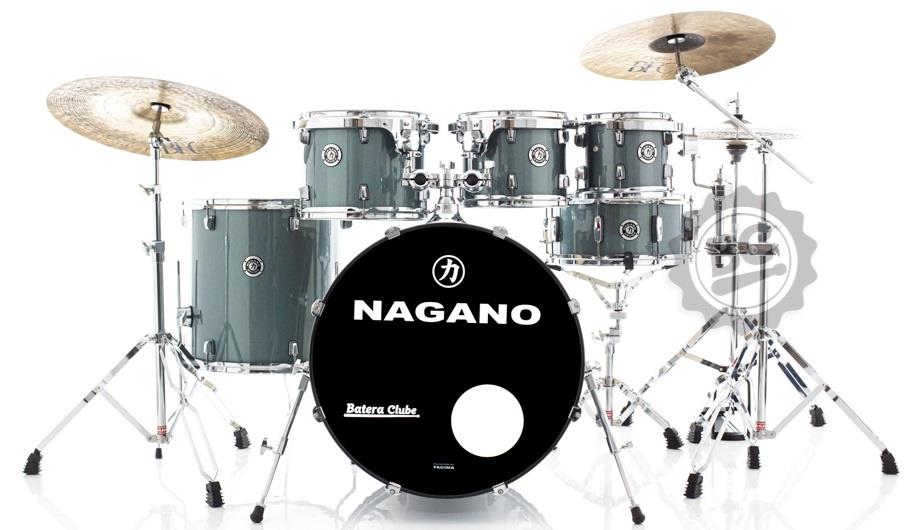 Bateria Nagano Garage Fusion Plus Grafite 20",8",10",12",14" com Banco e Peles Duplas
