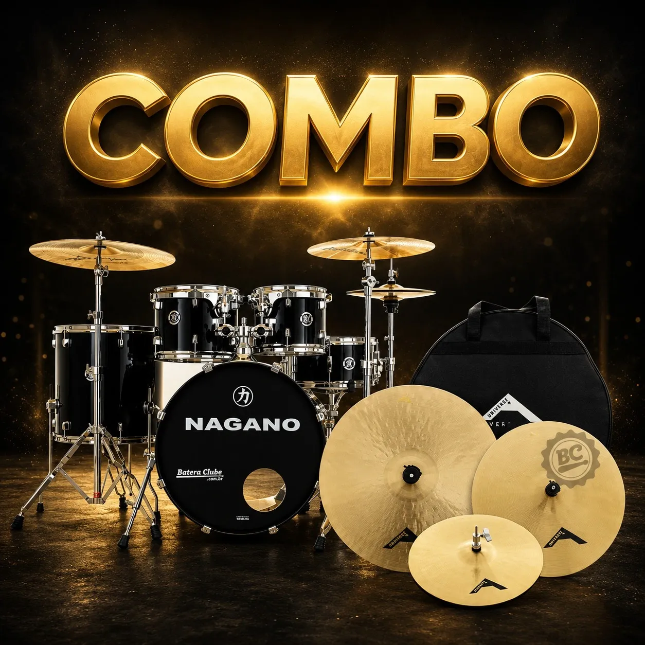 Bateria Nagano Garage Rock Ebony Sparkle 22,10,12,16 + Kit de Pratos Avatar Universe B20 - Bateria Completa