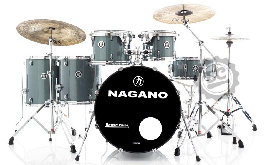 Bateria Nagano Garage Fusion Plus Grafite 20",10",12",14",16" com Banco e Peles Duplas