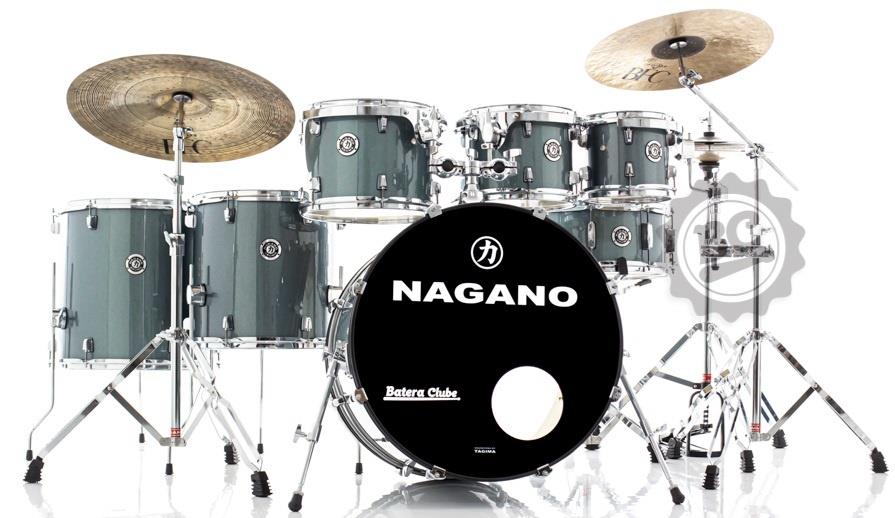 Bateria Nagano Garage Rock Plus Grafite 22",8",10",12",14",16" com Banco e Peles Duplas