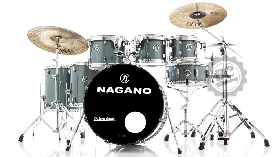 Bateria Nagano Garage Fusion Plus Grafite 20",8",10",12",14",16" com Banco e Peles Duplas