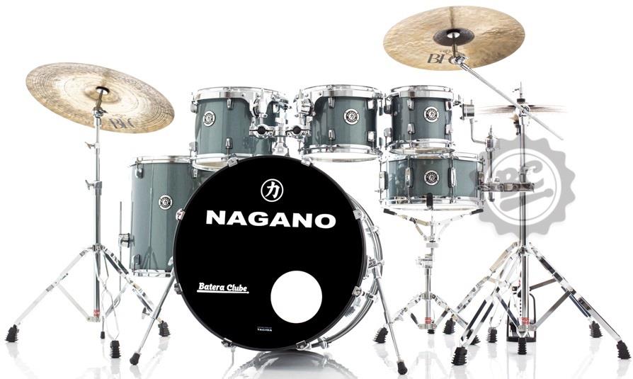 Bateria Nagano Garage Rock Plus Grafite 22",8",10",12",16" com Banco e Peles Duplas
