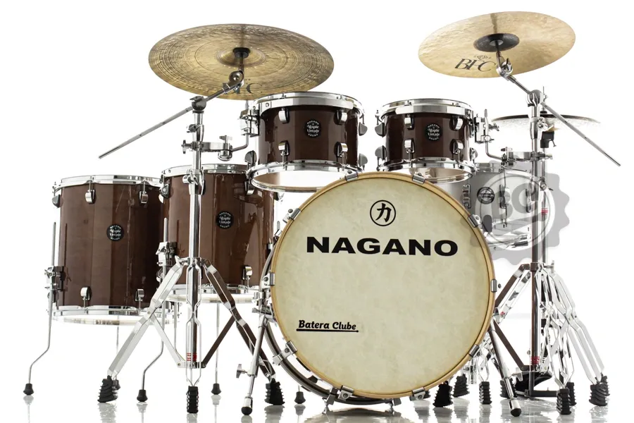 Bateria Nagano Maple Vintage Old Hickory 22",10",12",14",16", caixa Aluminum Die-Cast 14x7" e Ferragens