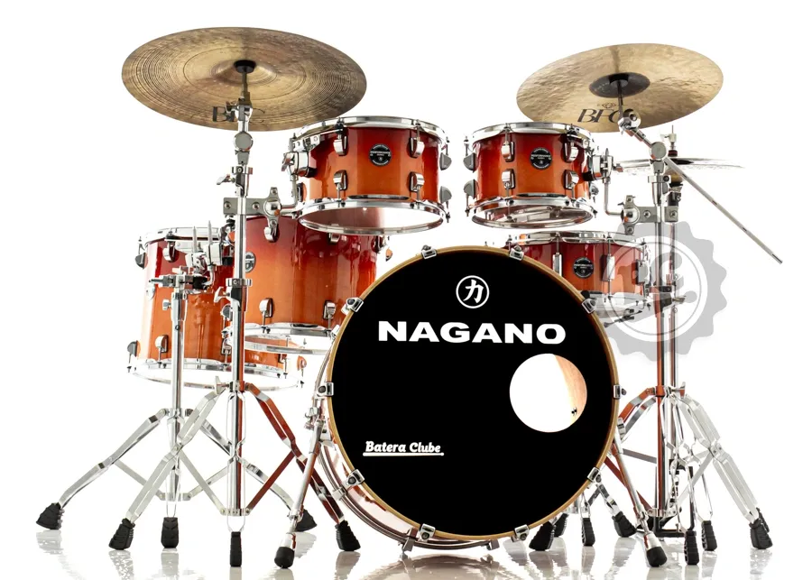 Bateria Nagano Performance Studio Drive Vivid Orange 22",10",12",14",16" com ferragens e banco