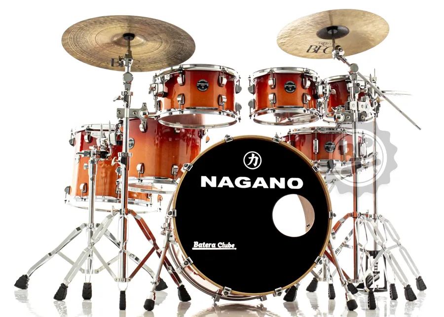 Bateria Nagano Performance Studio Drive Vivid Orange 22",8",10",12",14",16" com ferragens e banco