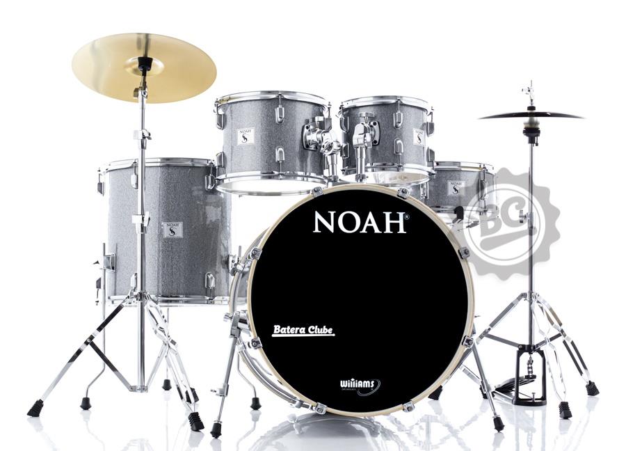 Bateria Noah SC5 Series Silver Sparkle 22",10",12",16" com Pratos, banco e ferragens duplas