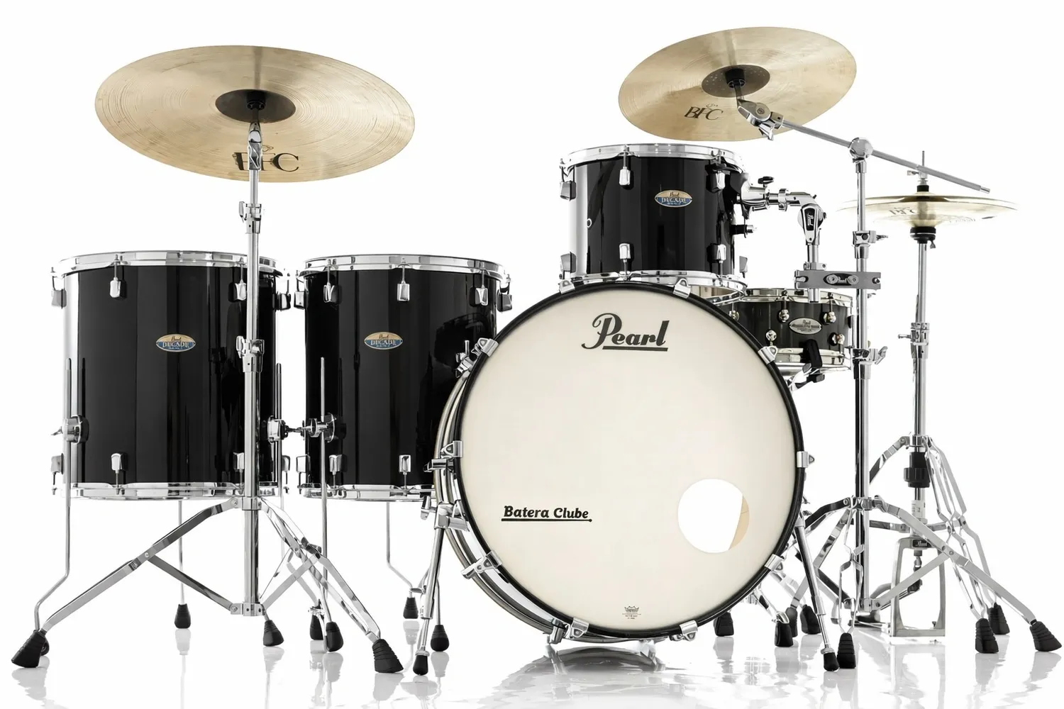 Bateria Pearl Decade Maple Rock Black Ice Lacquer Bumbo 24", tom 13", surdos 16" e 18" (Shell Pack)