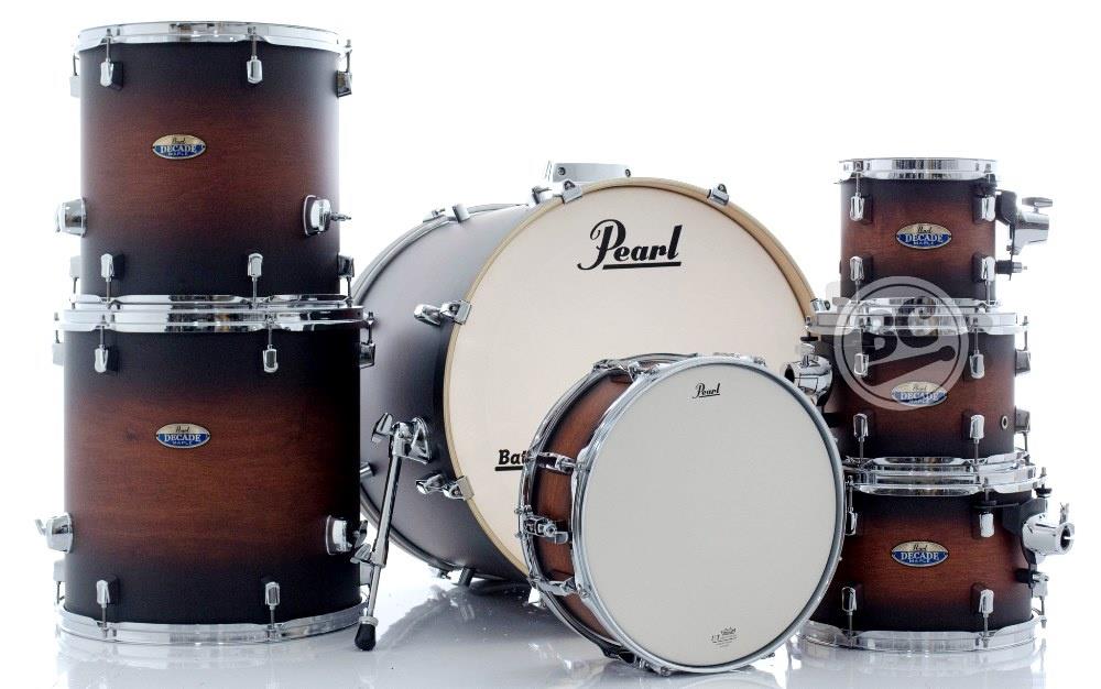 Bateria Pearl Decade Maple Satin Brown Burst 22",8",10",12",14",16" e Caixa 14x5.5" (Shell Pack)