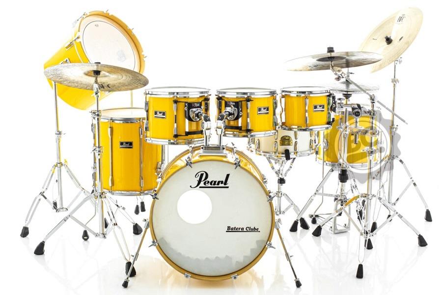 Bateria Pearl Export Series EX Década 90 Yellow Flash 22",10",12",13",14",16" e Gong Bass (Usada) Shell Pack