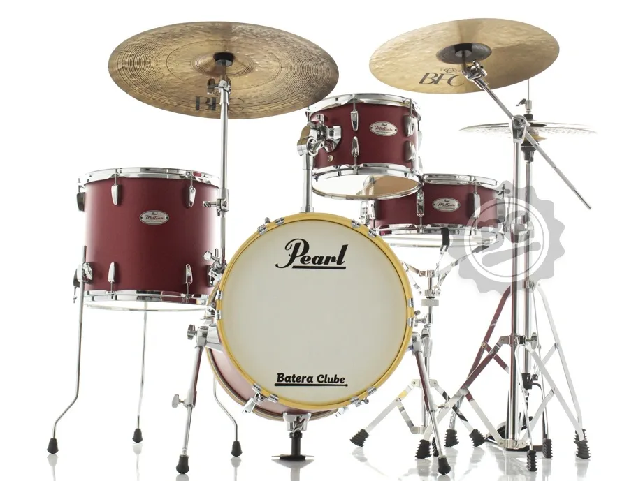 Bateria Pearl Midtown Full Matte Red Compacta com Bumbo 16",10",13", caixa e Kit de Ferragens