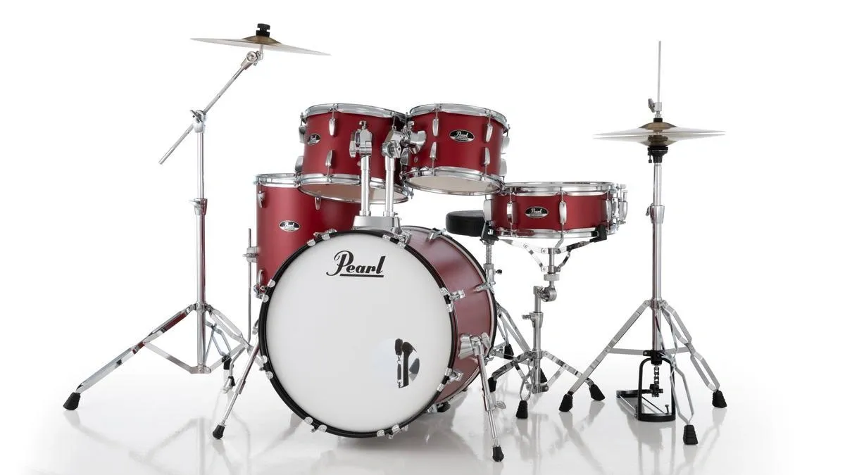 Bateria Pearl Roadshow Matte Red 20",10",12",14" com Ferragens TAPETE e CAMISETA GRÁTIS