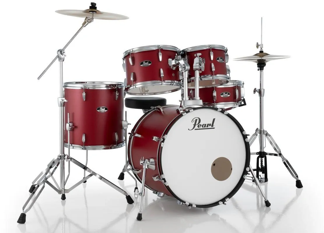 Bateria Pearl Roadshow Matte Red 22",10",12",16" com Ferragens TAPETE e CAMISETA GRÁTIS